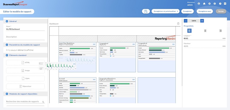 Création d'un tableau de bord dans Business Report Designer